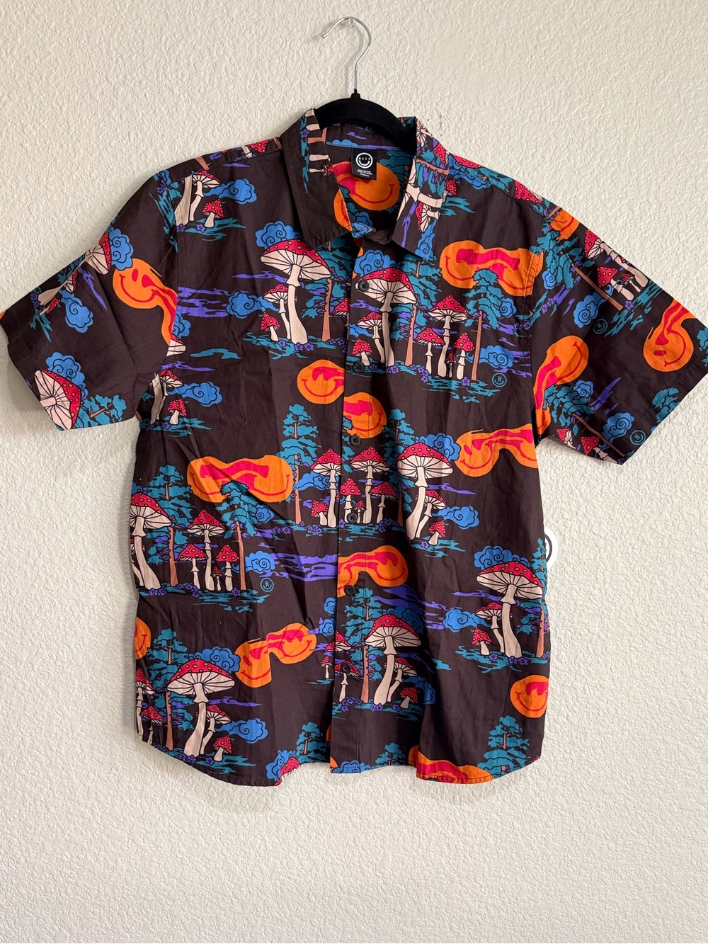 NEFF medium Men's Black mushroom psychedelic Print Short Sleeve Shirt